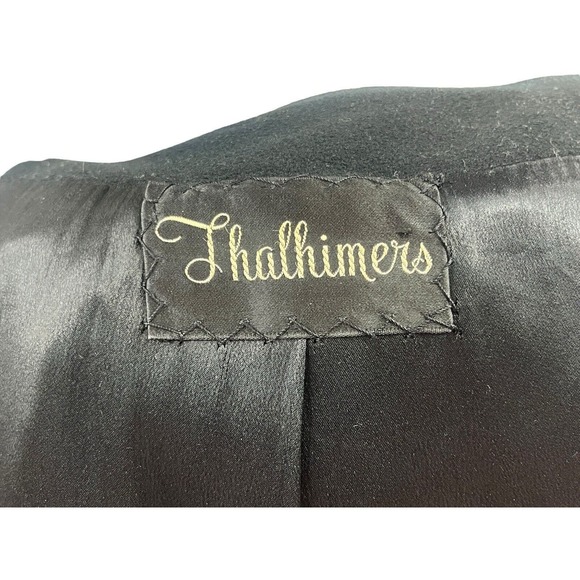 VTG Black Wool A-Line Swing Coat Scalloped Mink Collar Raglan Sleeves Jackie O - Picture 10 of 16